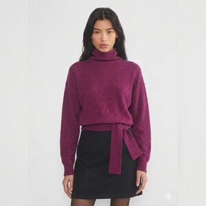 Aritzia Wilfred Lorin Sweater XS Alpaca Purple Funnel Neck Knit Tie Front